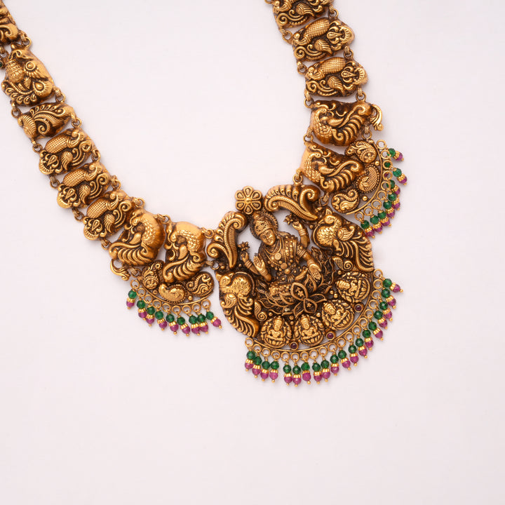 Antique Lakshmi With Color Beads Drops Golden Haram