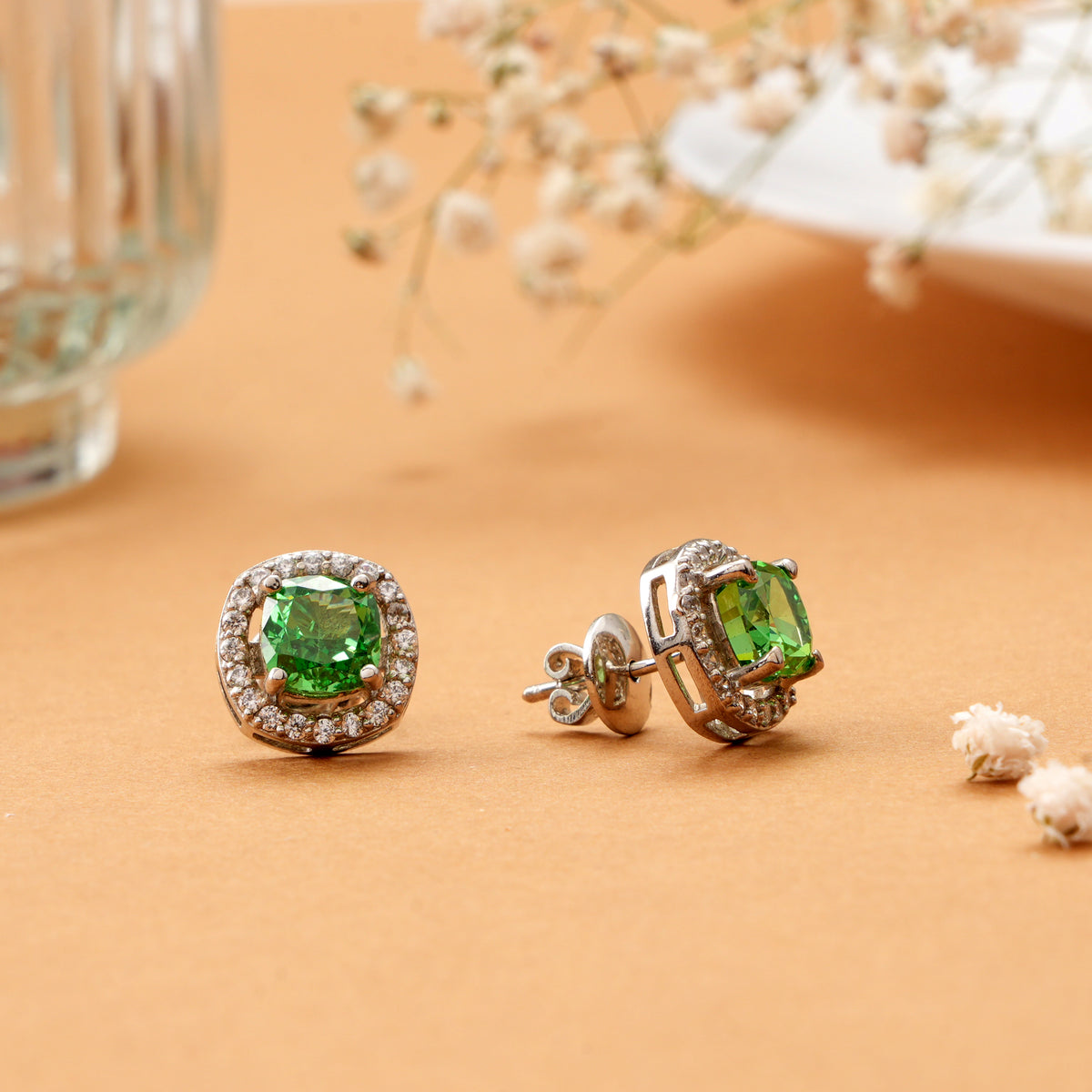 Green Cubic Zirconia Silver Stud