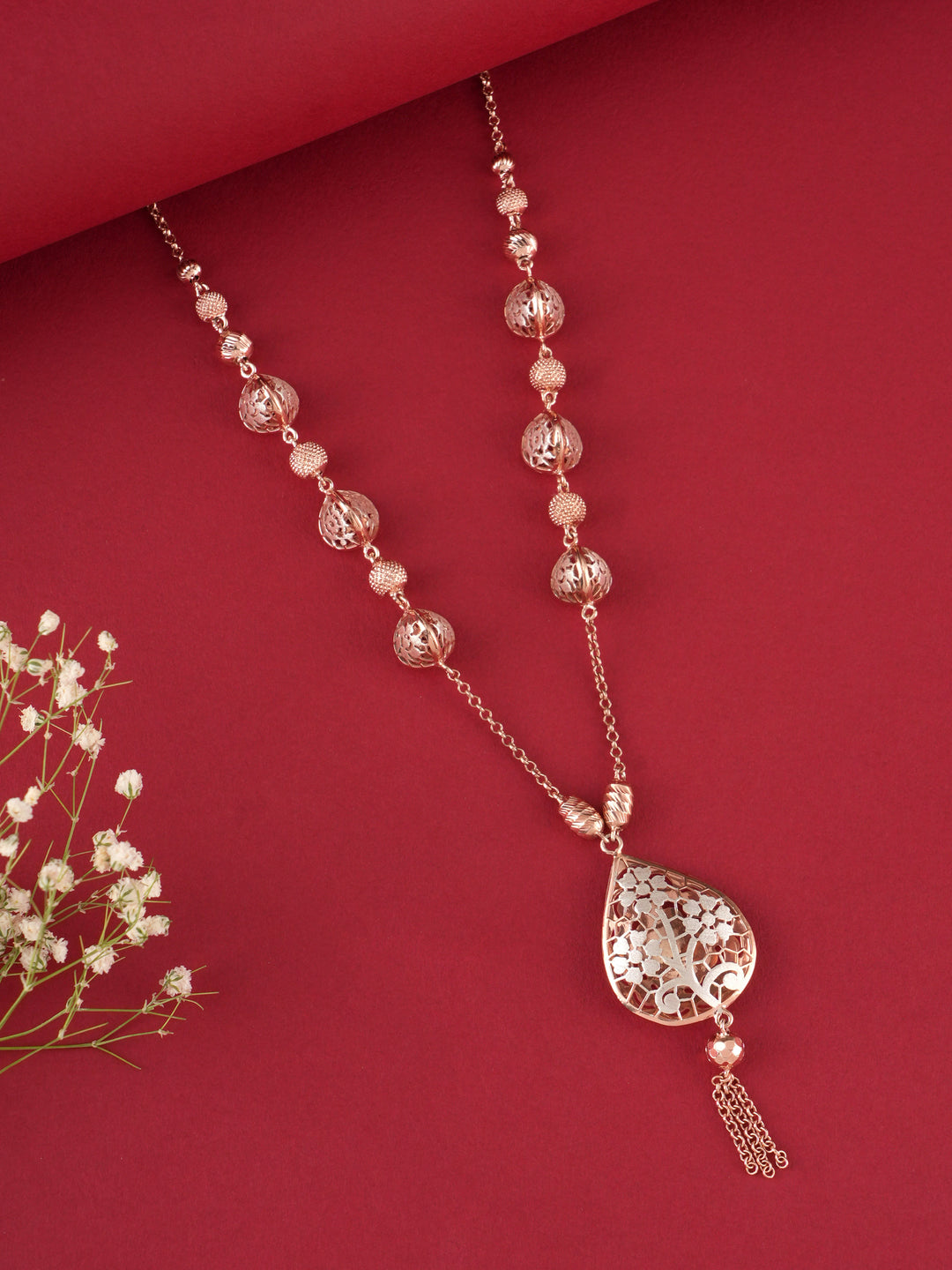 Rose Gold Silver Drop Shaped Necklace Set