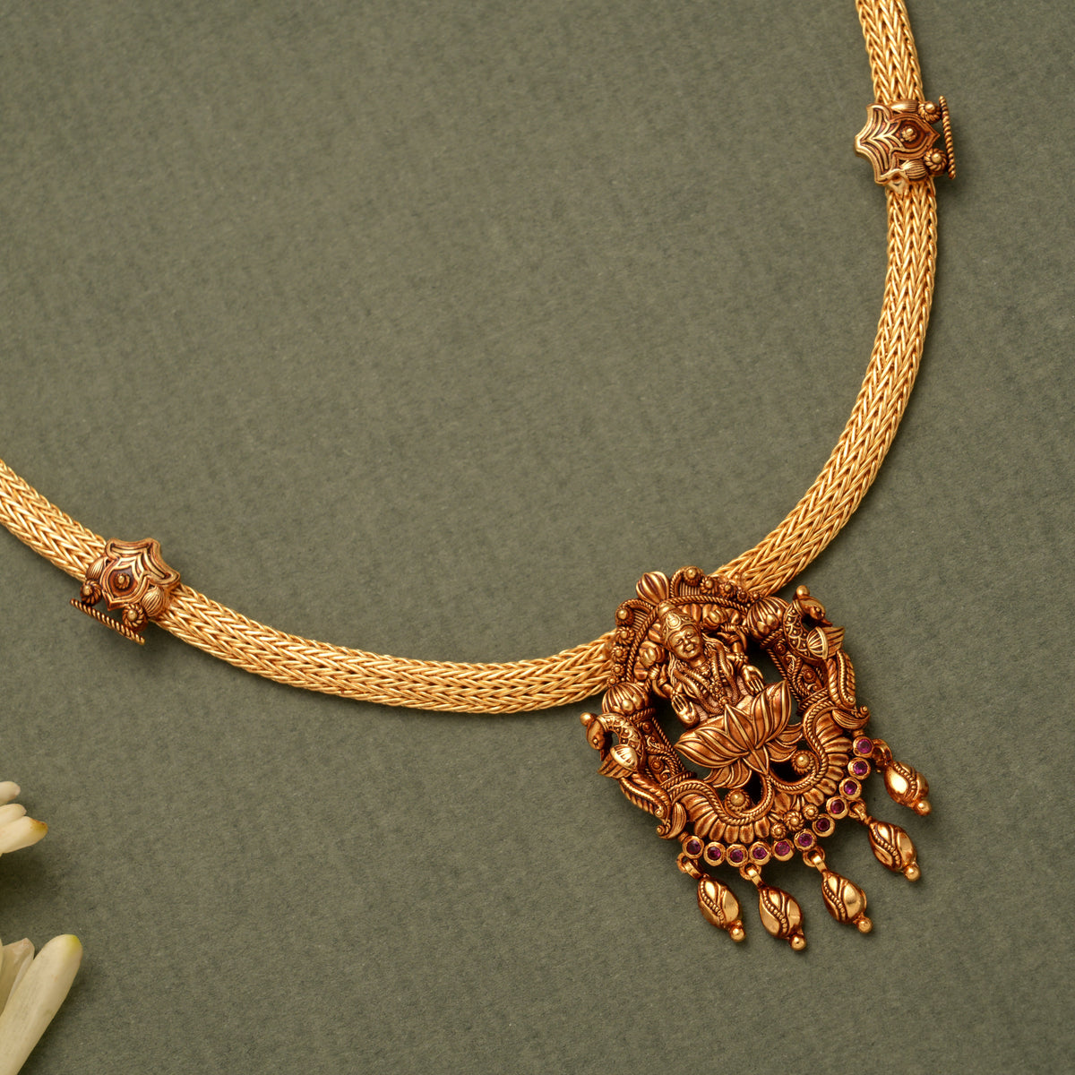 Goddess Lakshmi Nagas Temple Inspired Golden Necklace
