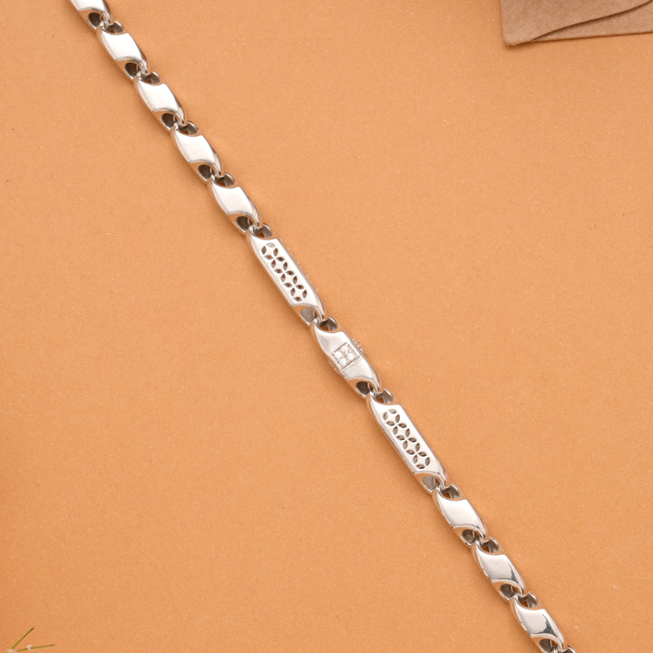 Hook Textured Link Men's Silver Bracelet