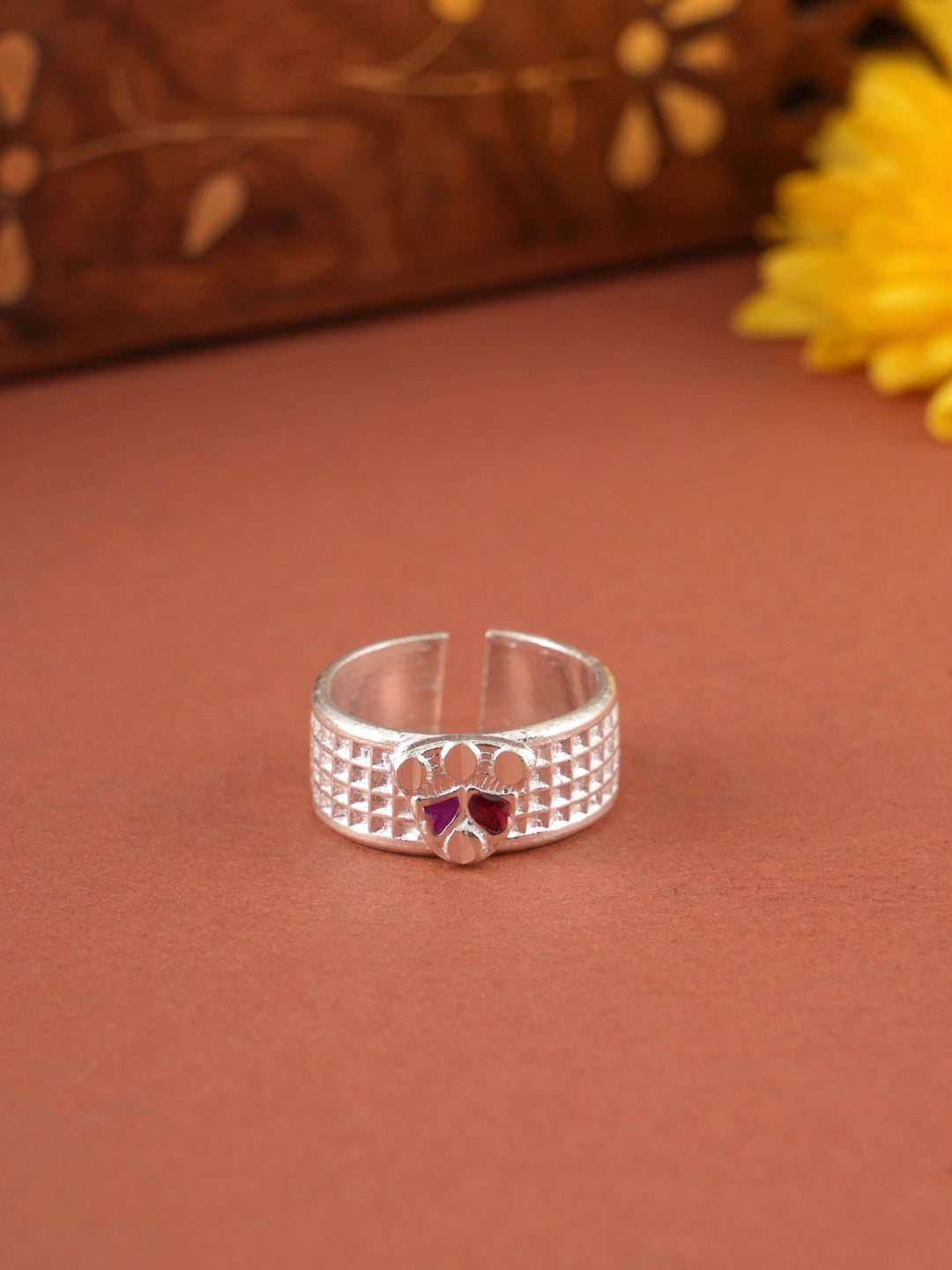 Heart Purple Enamelled Grid Band Silver Metti