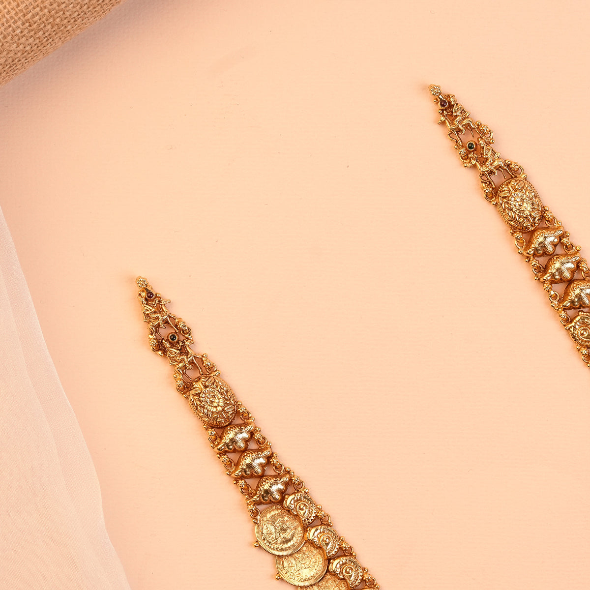 Gold Plated Silver Antique Lakshmi Kasu Mala Haram with Coin Chain