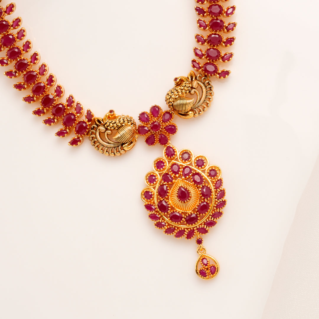 Antique Ruby Peacock Temple Necklace Set