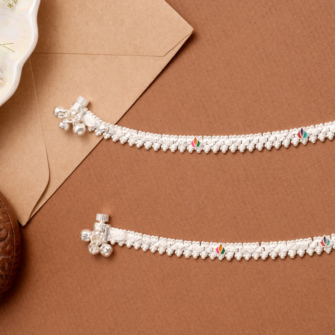 Chic Enamel Square Lotus Silver Anklet