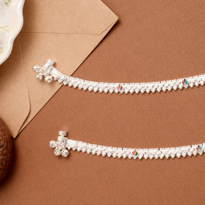 Chic Enamel Square Lotus Silver Anklet