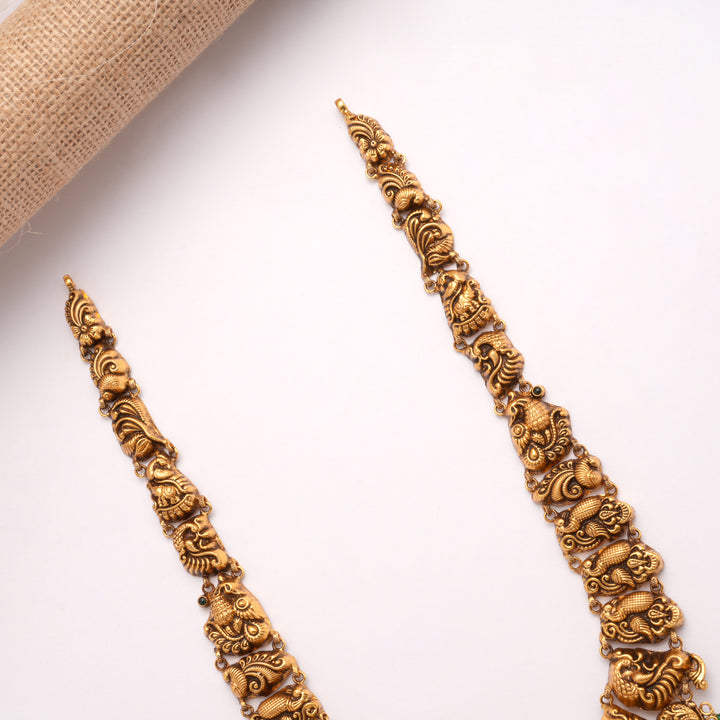 Antique Lakshmi With Color Beads Drops Golden Haram