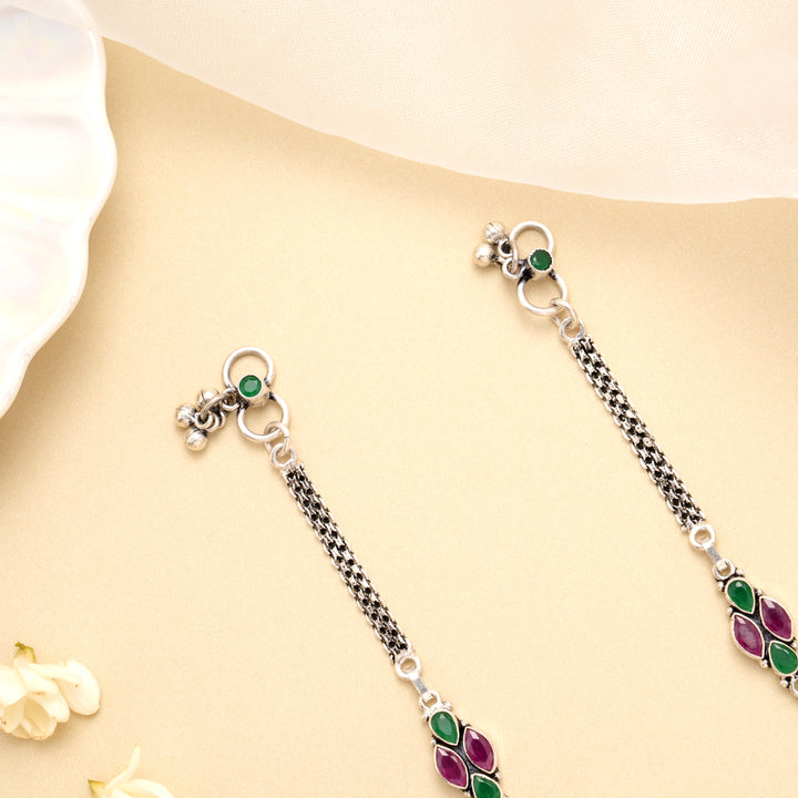 Ruby Emerald Cluster Trail Silver Anklet