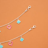 Pink Colour Heart Enamel Silver Baby Anklets