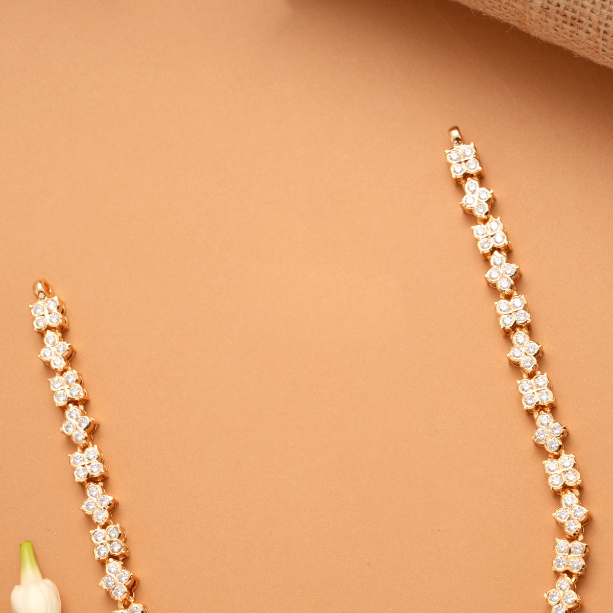 Blossom Tear Drop Ruby White Stone Golden Necklace
