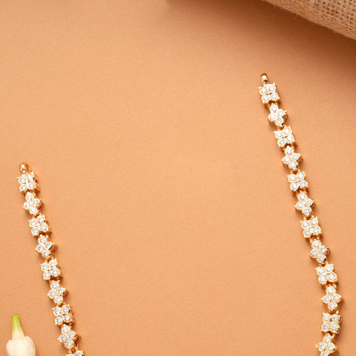 Blossom Tear Drop Ruby White Stone Golden Necklace