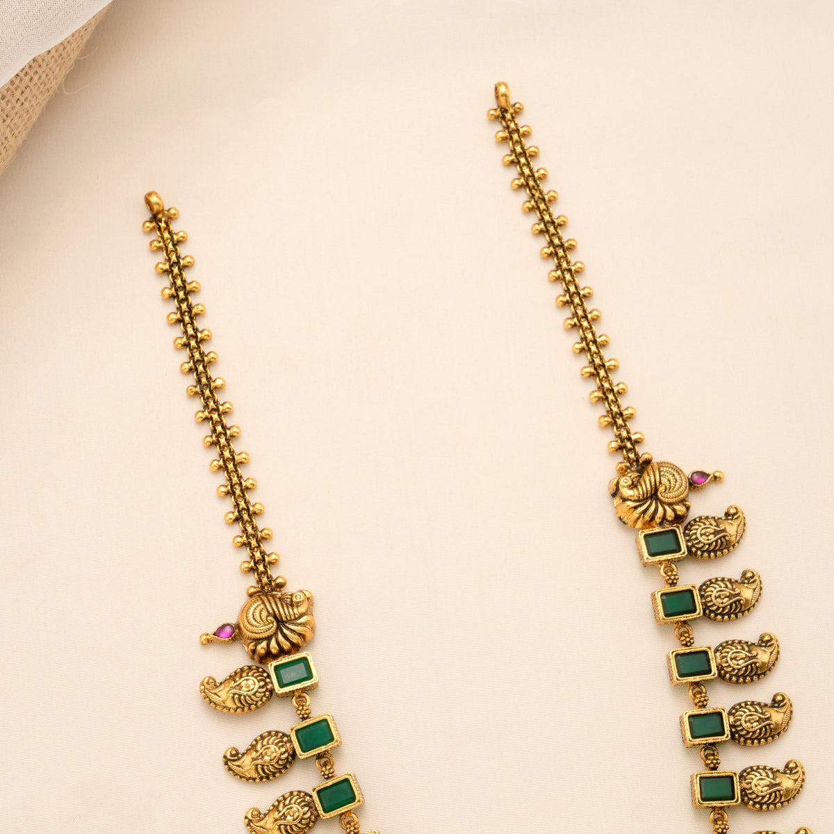 Traditional Mango Peacock with Emerald Golden Haram