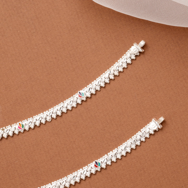 Chic Enamel Square Lotus Silver Anklet