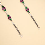 Ruby Emerald Cluster Trail Silver Anklet