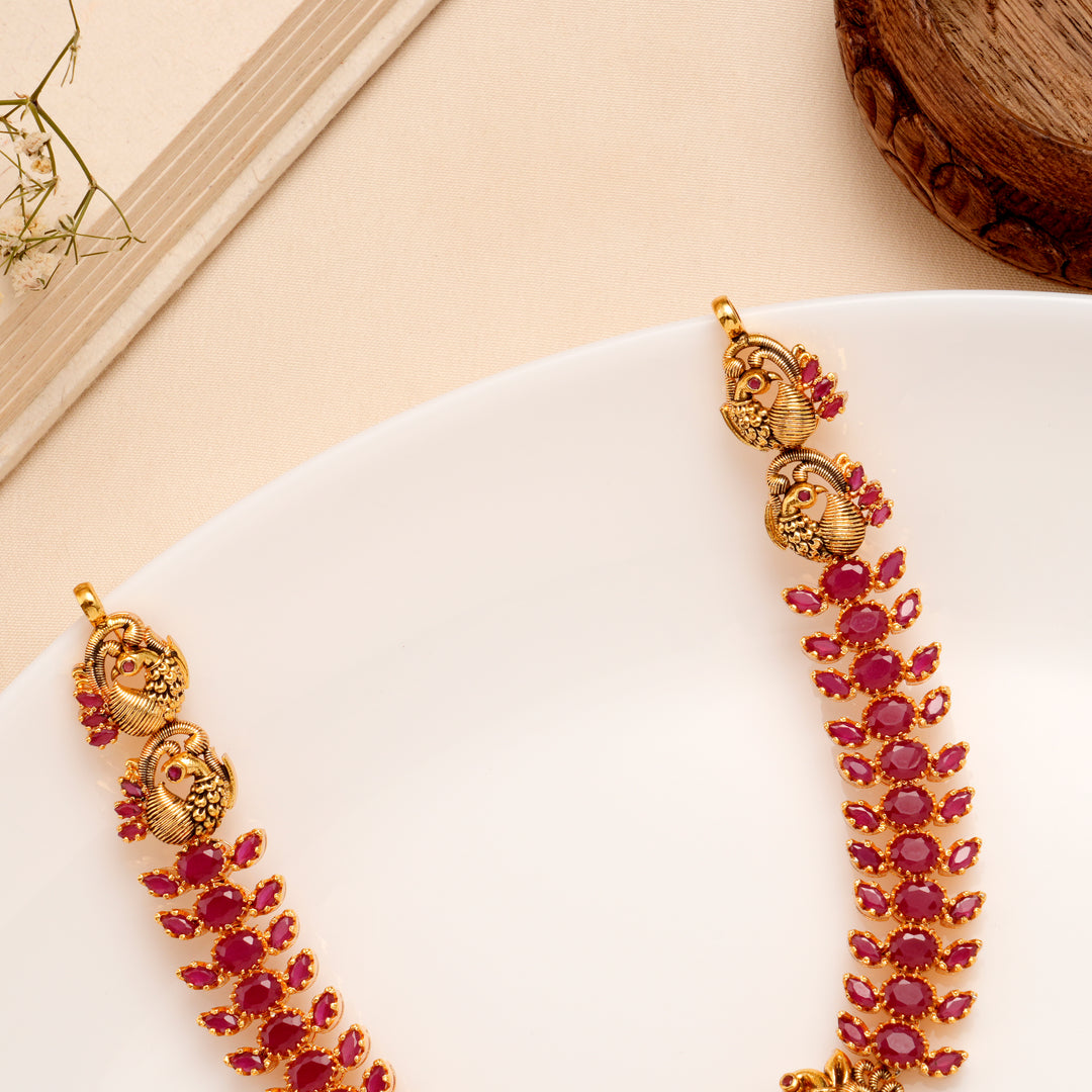 Antique Ruby Peacock Temple Necklace Set