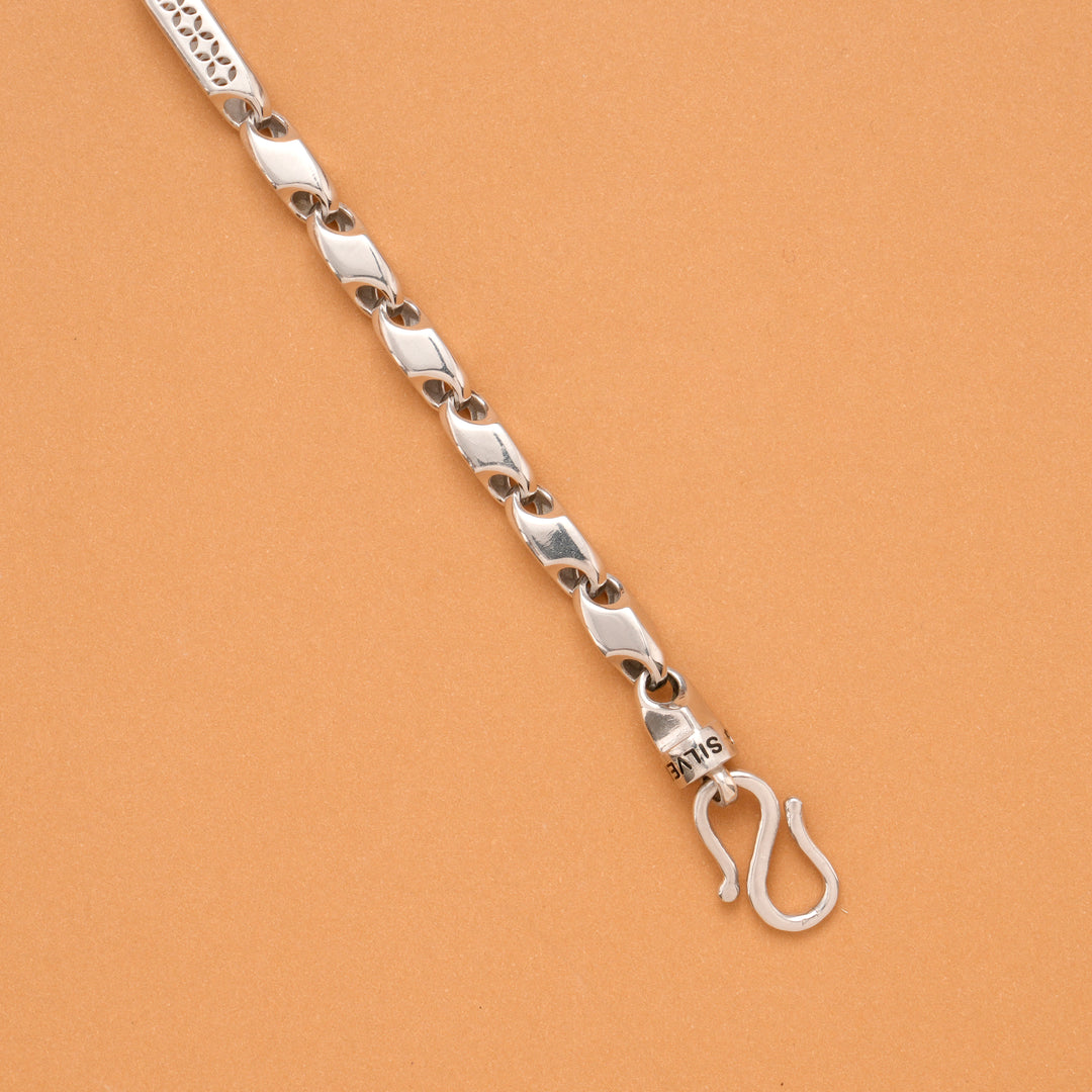 Hook Textured Link Men's Silver Bracelet