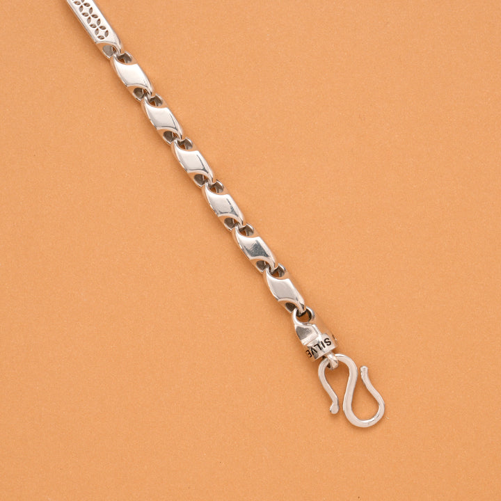 Hook Textured Link Men's Silver Bracelet