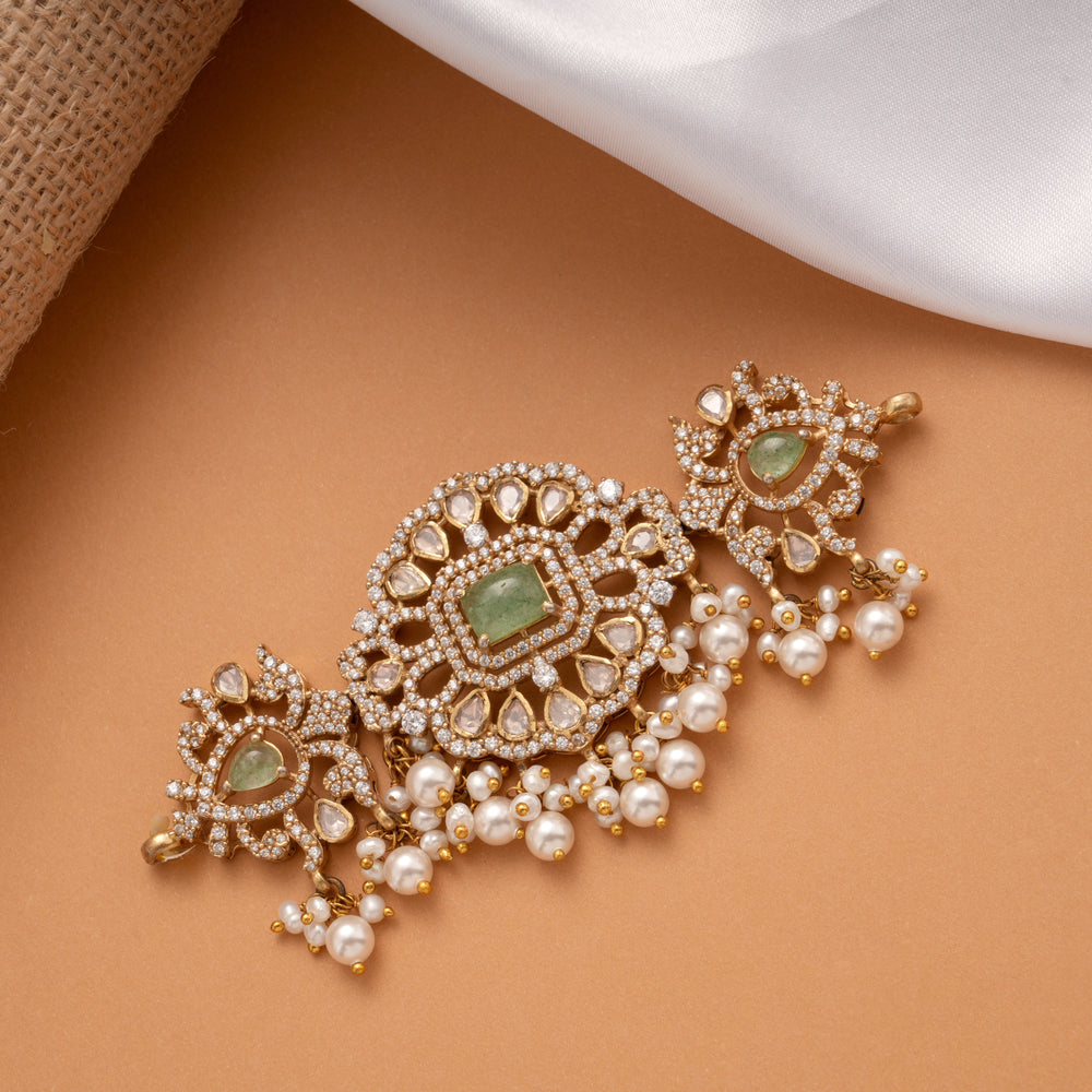 Beautiful Kundan Stone with Pearl Drops Golden Choker