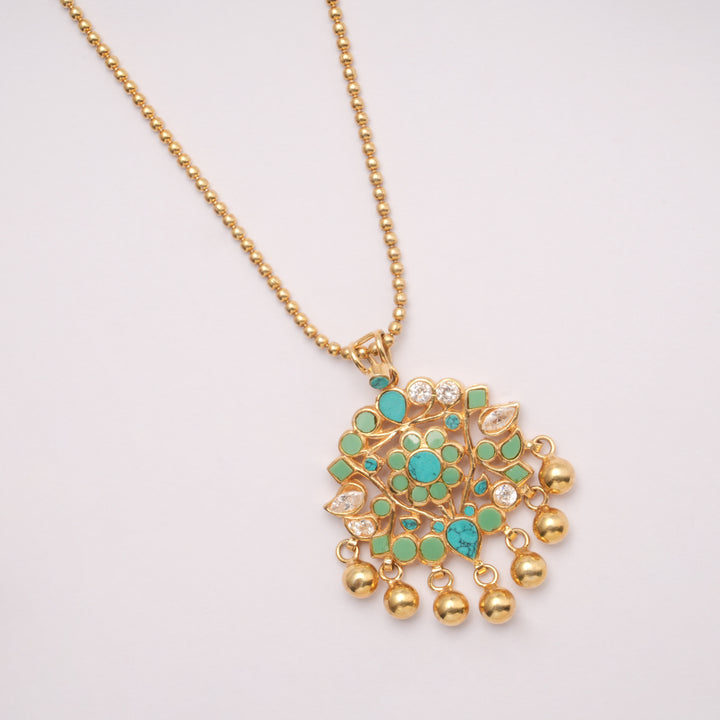 Fancy Turquoise Stones Golden Necklace