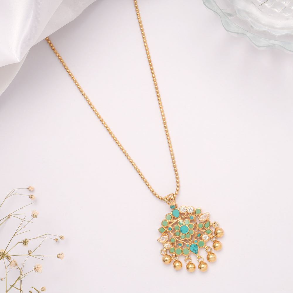 Fancy Turquoise Stones Golden Necklace