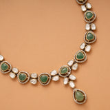 Stylish Green with White Stone Drops Golden Necklace
