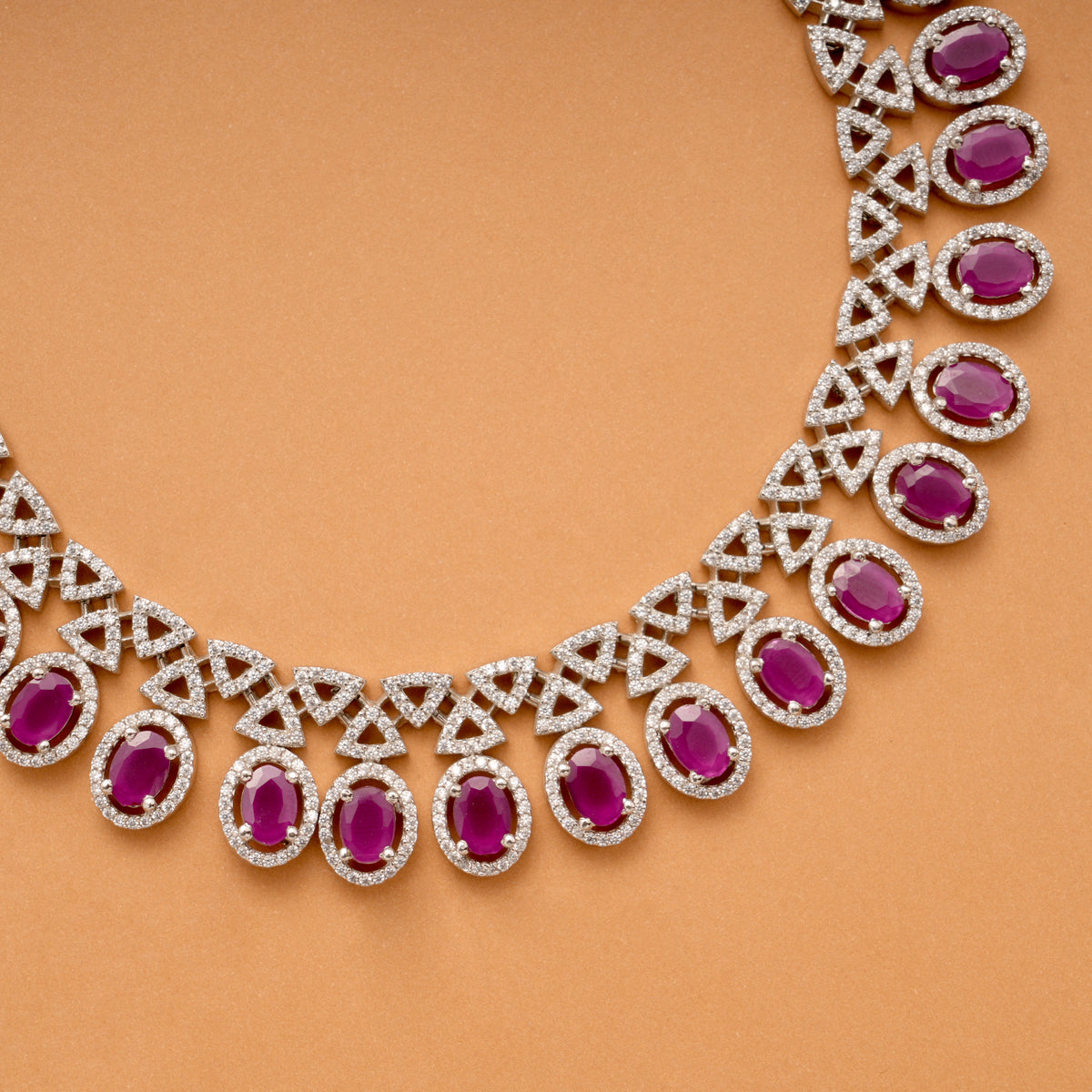Grand Purple Stone Layer Silver Necklace