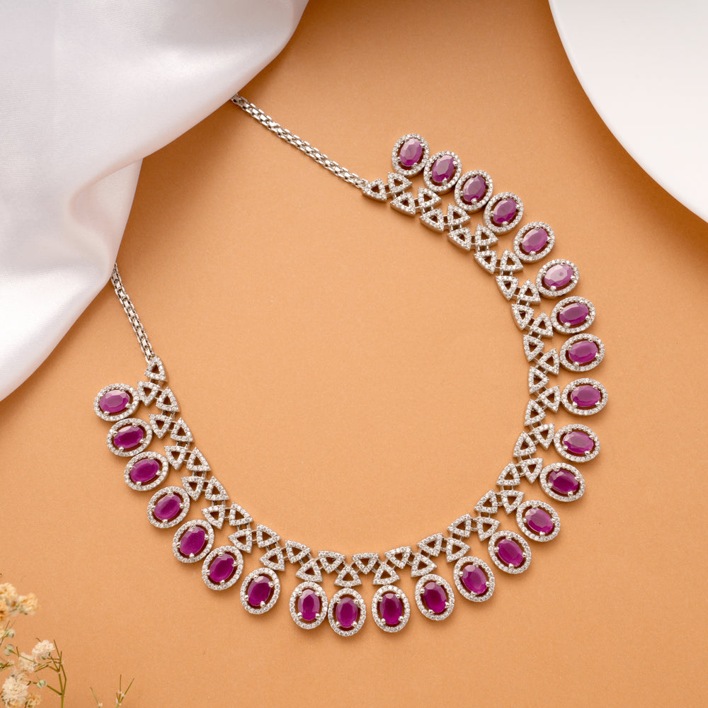Grand Purple Stone Layer Silver Necklace