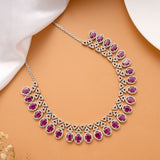 Grand Purple Stone Layer Silver Necklace