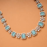 Lovely Turquoise Stone Square Silver Necklace