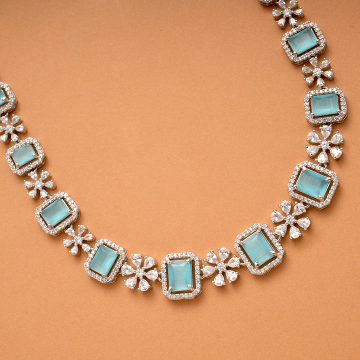 Lovely Turquoise Stone Square Silver Necklace