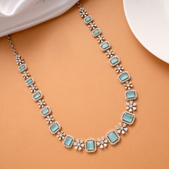 Lovely Turquoise Stone Square Silver Necklace