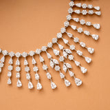 Grand Stone Layer Drops Bridal Silver Necklace