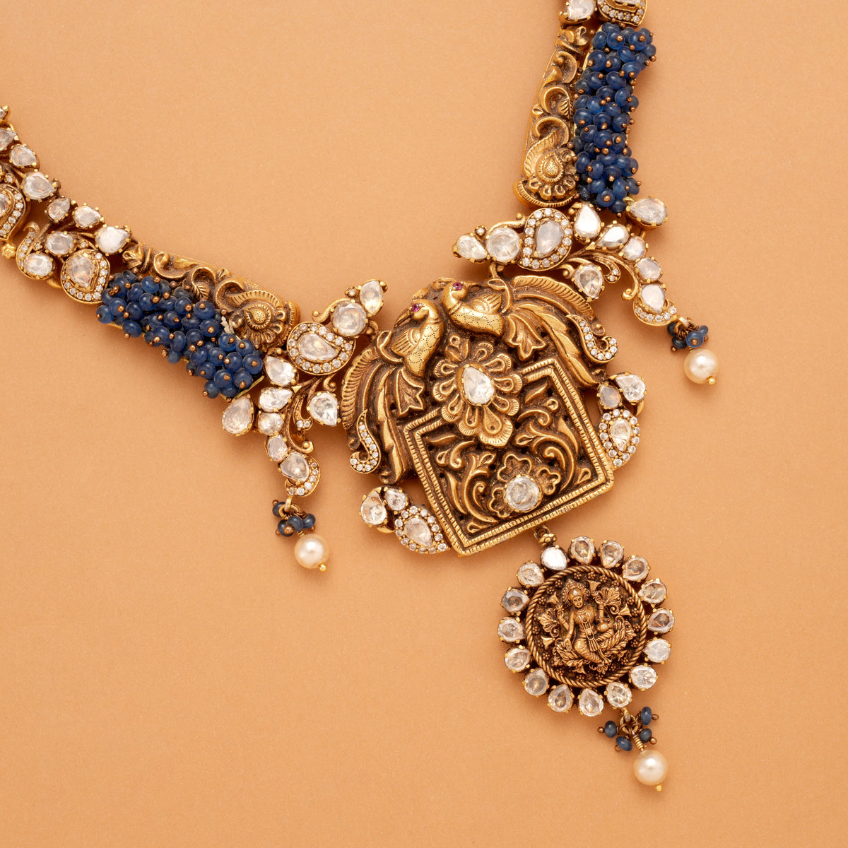 Antique Grand Peacock Motif Golden Necklace