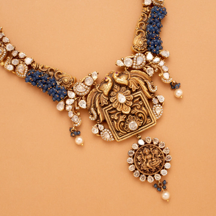Antique Grand Peacock Motif Golden Necklace