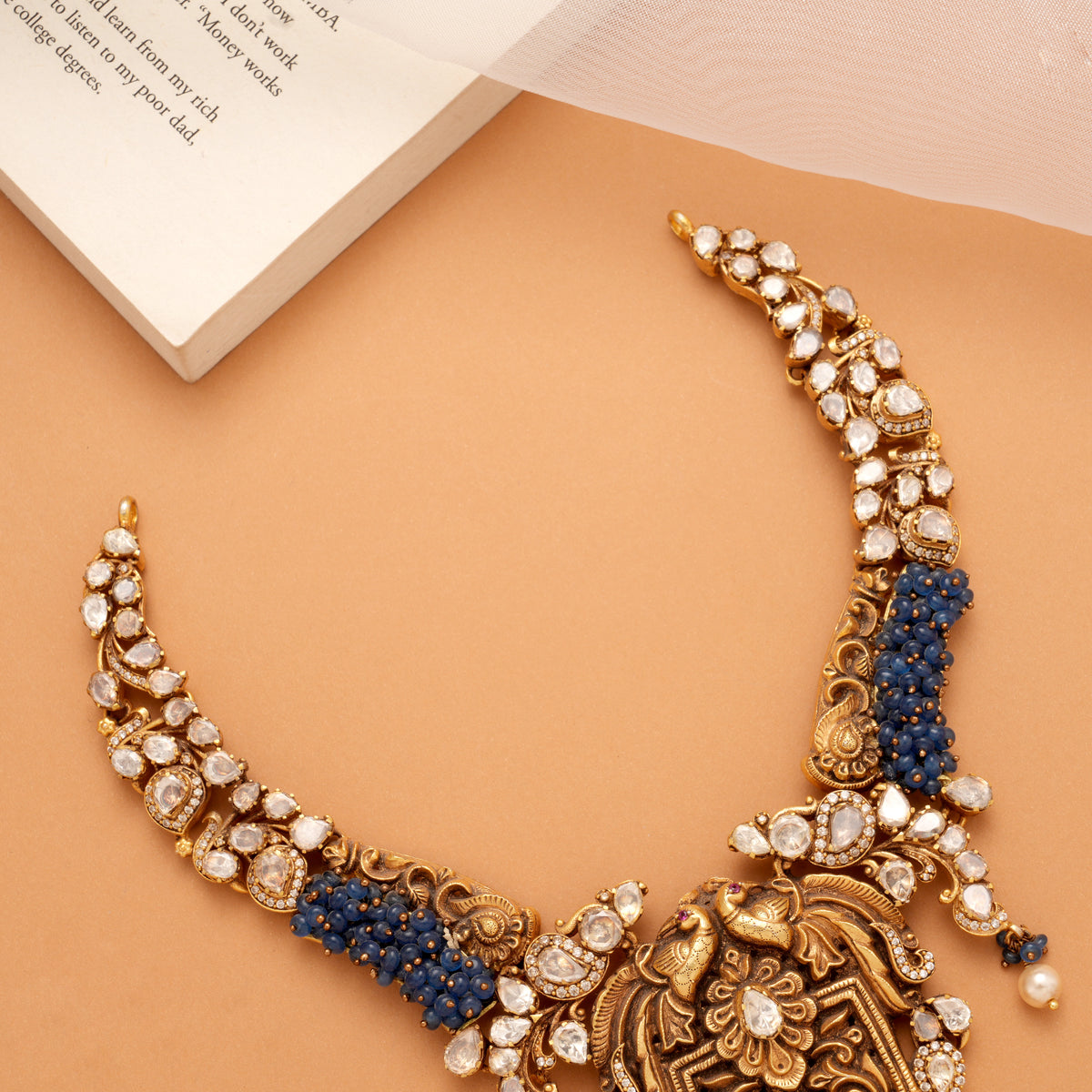 Antique Grand Peacock Motif Golden Necklace