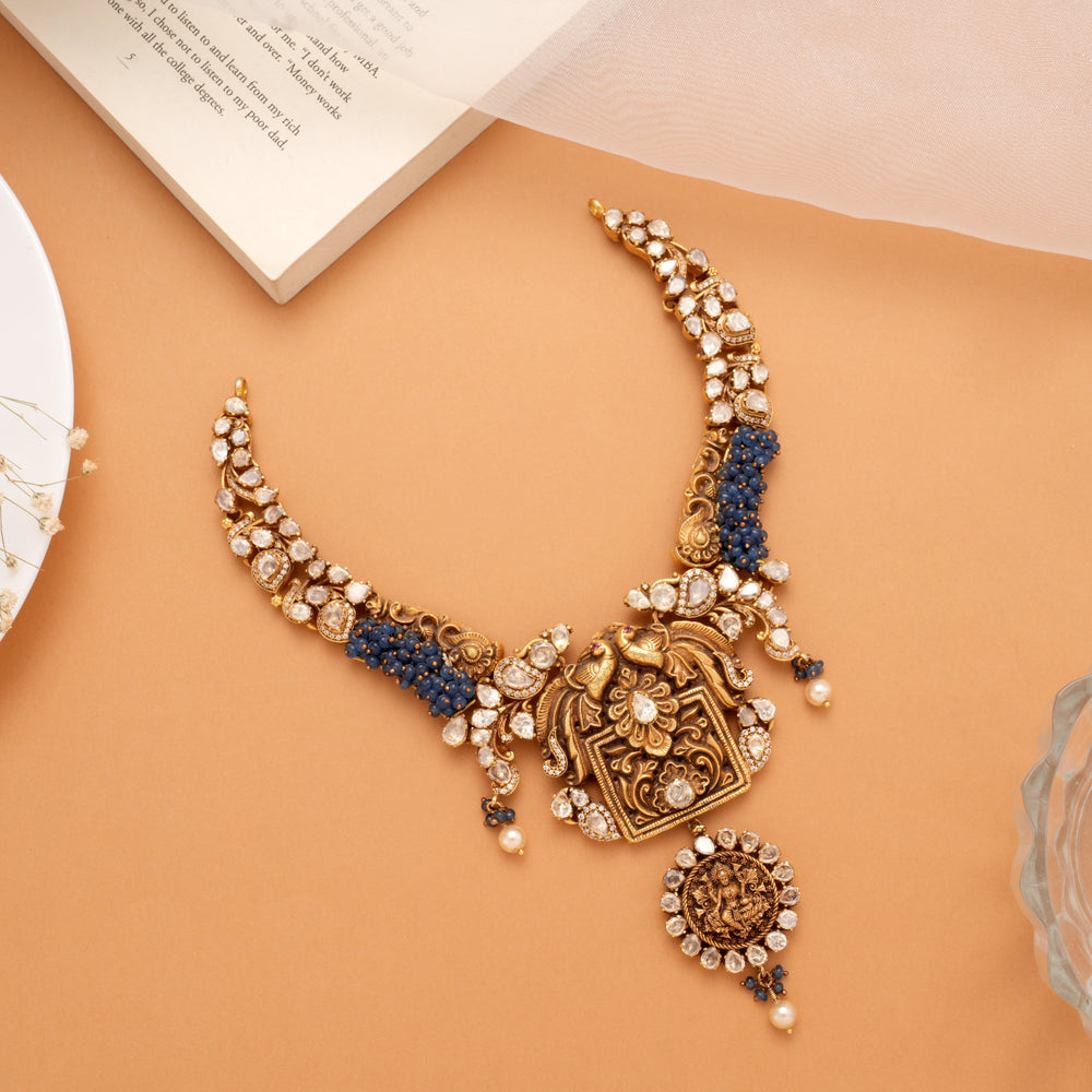 Antique Grand Peacock Motif Golden Necklace