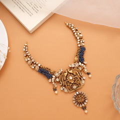 Antique Grand Peacock Motif Golden Necklace