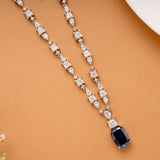 Shining Blue Stone Drops Silver Necklace Set