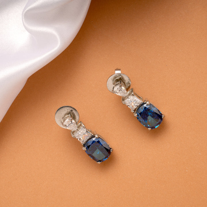 Shining Blue Stone Drops Silver Necklace Set
