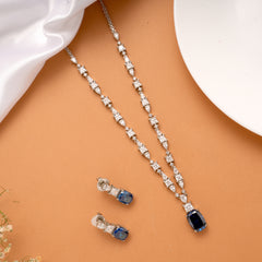 Shining Blue Stone Drops Silver Necklace Set