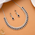 Vibrant Oval Blue Stone Drops Silver Necklace Set