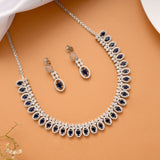 Vibrant Oval Blue Stone Drops Silver Necklace Set