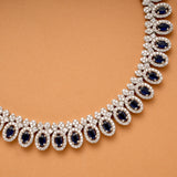 Vibrant Oval Blue Stone Drops Silver Necklace Set