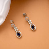 Vibrant Oval Blue Stone Drops Silver Necklace Set