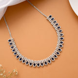 Vibrant Oval Blue Stone Drops Silver Necklace Set