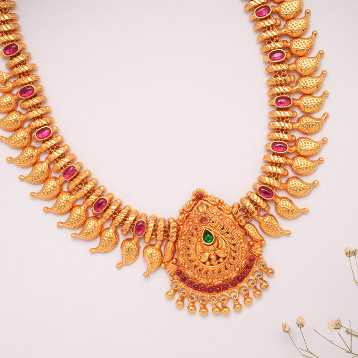 Bold Mango Design Golden Beads Pendant Necklace