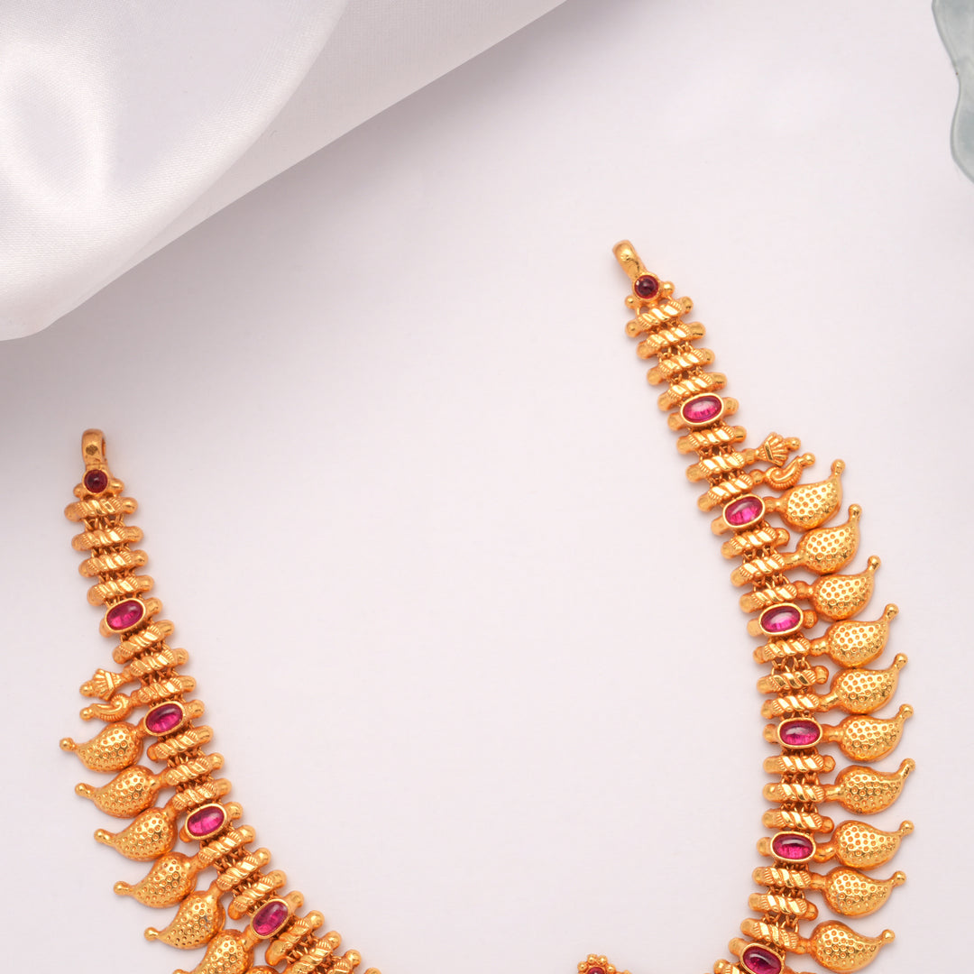 Bold Mango Design Golden Beads Pendant Necklace