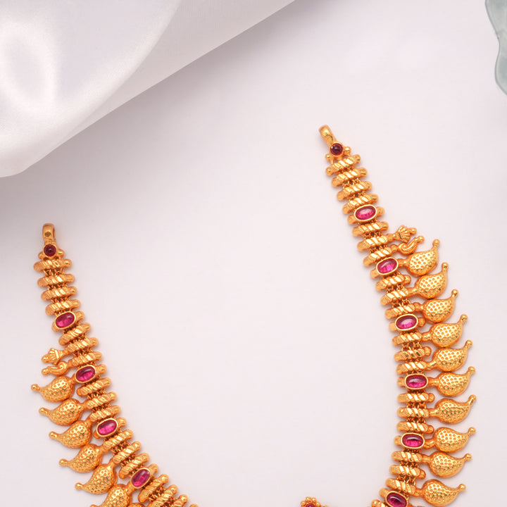 Bold Mango Design Golden Beads Pendant Necklace