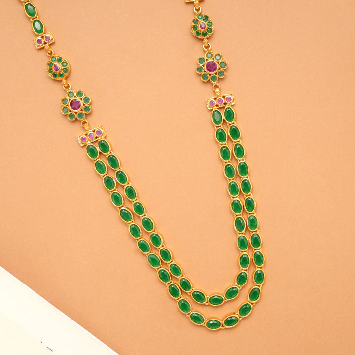 Dual Floral Emerald Stone Layer Golden Haram