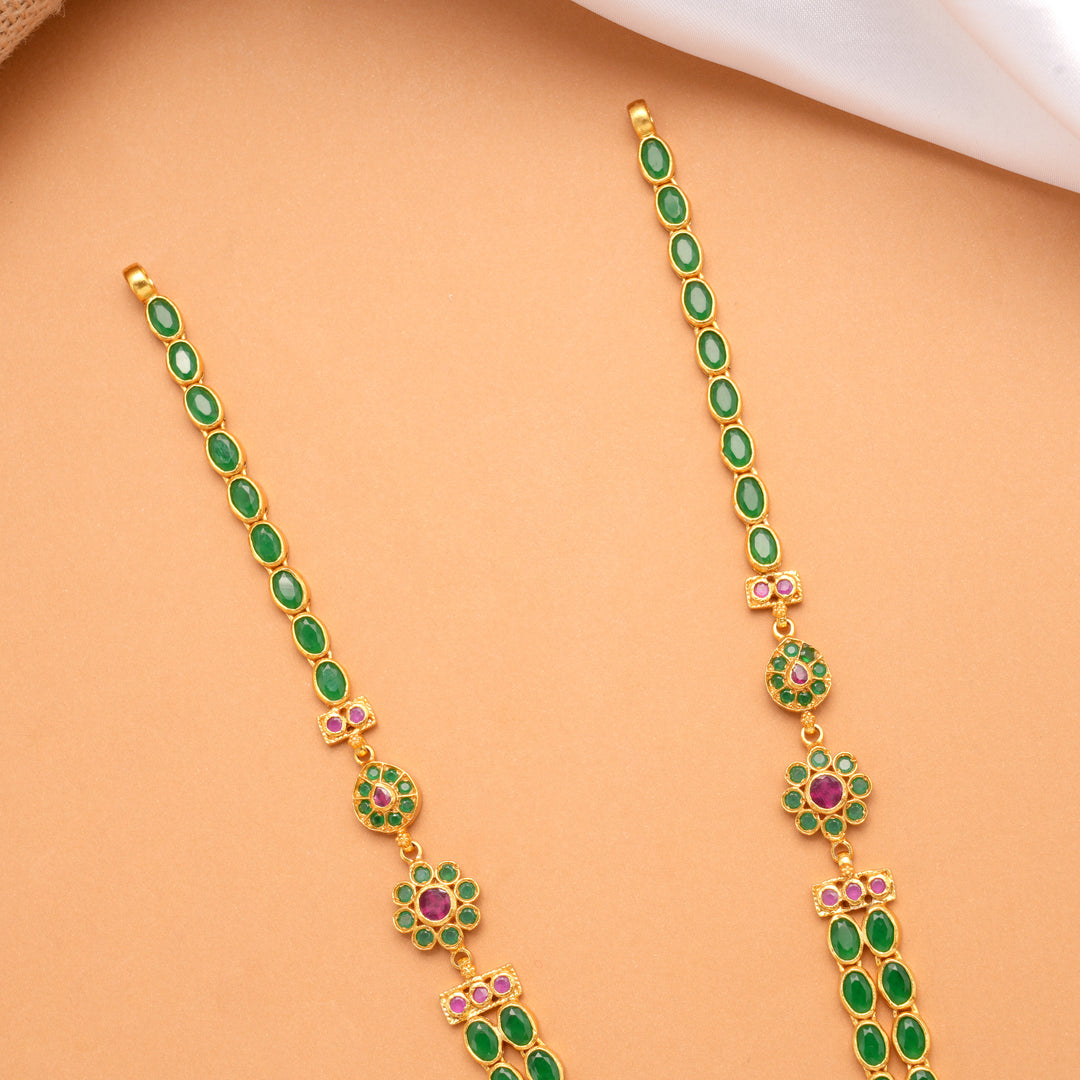 Dual Floral Emerald Stone Layer Golden Haram